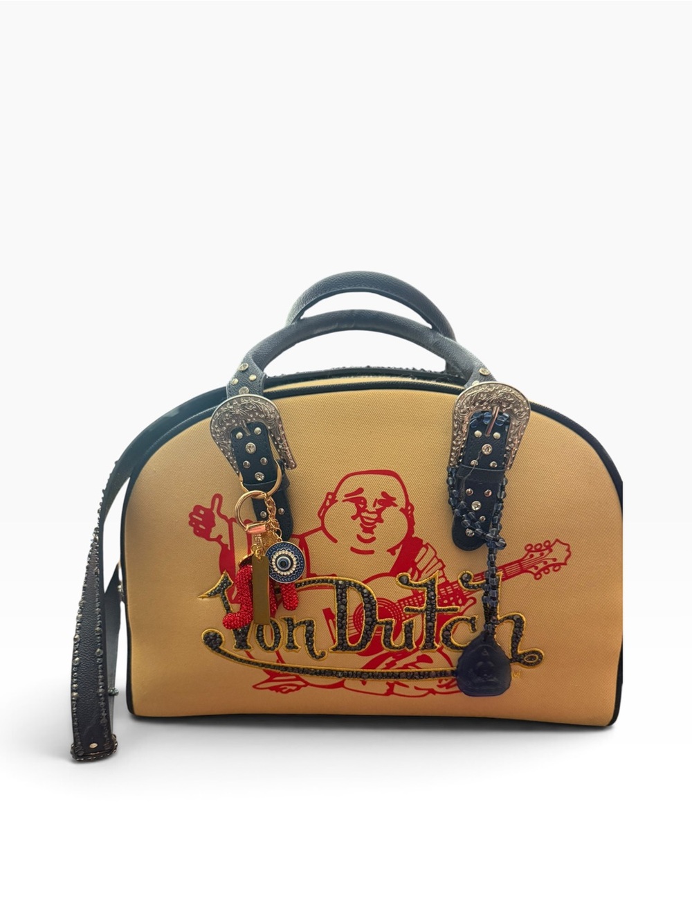 Von Dutch Tan and Black Logo Duffle Bag